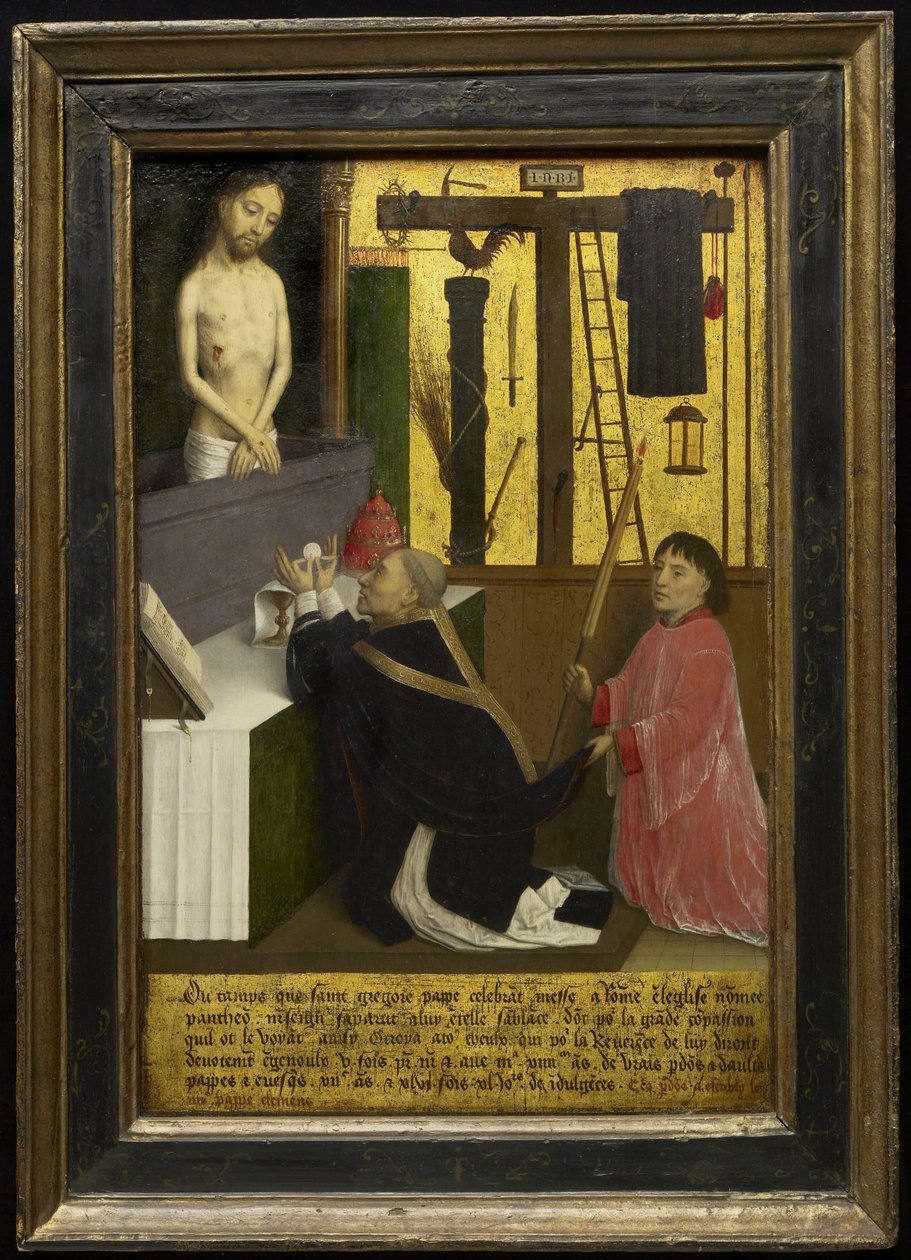 セントグレゴリーの塊、c.1460-65（木製パネルの油と金箔） 作： サイモン・マーミオン
