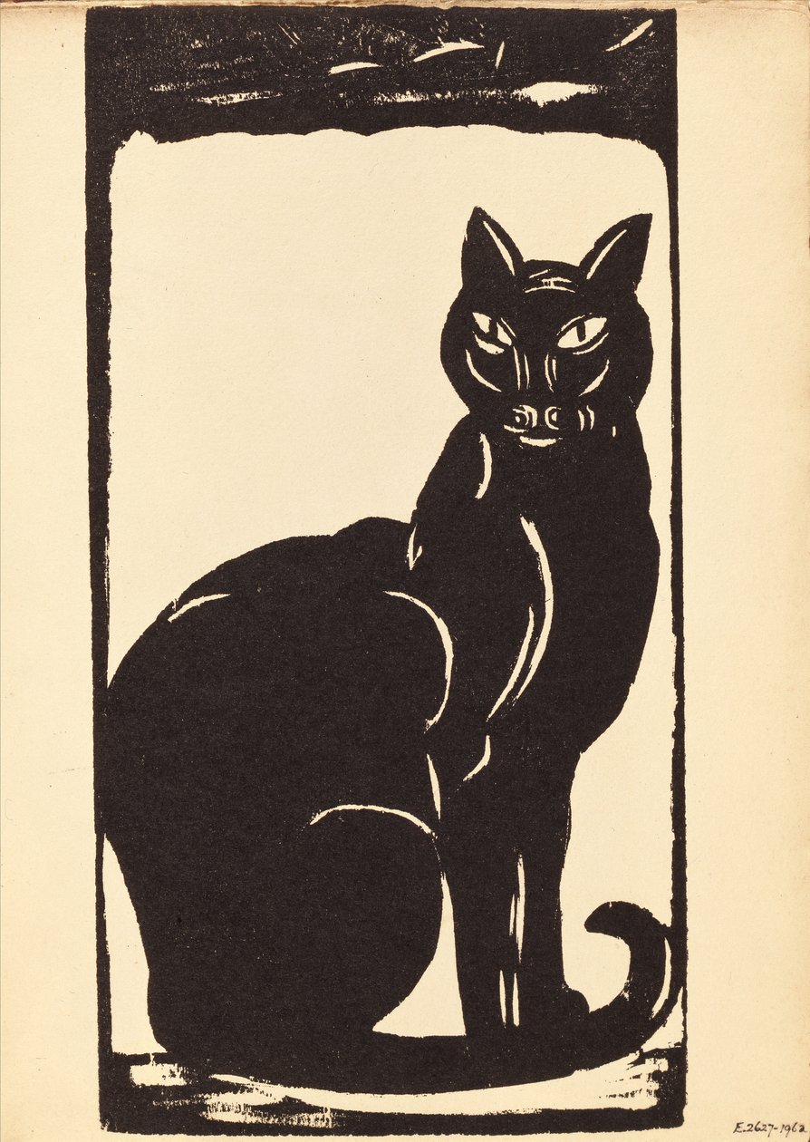 黒猫（木版画） 作： サイモン・アルバート・ビュッシー
