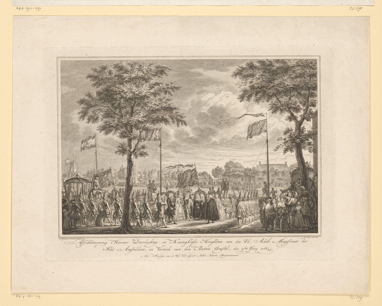 Abschied von Wilhelm V. und Gemahlin an der Buiten Amstel, 1768 von Simon Fokke