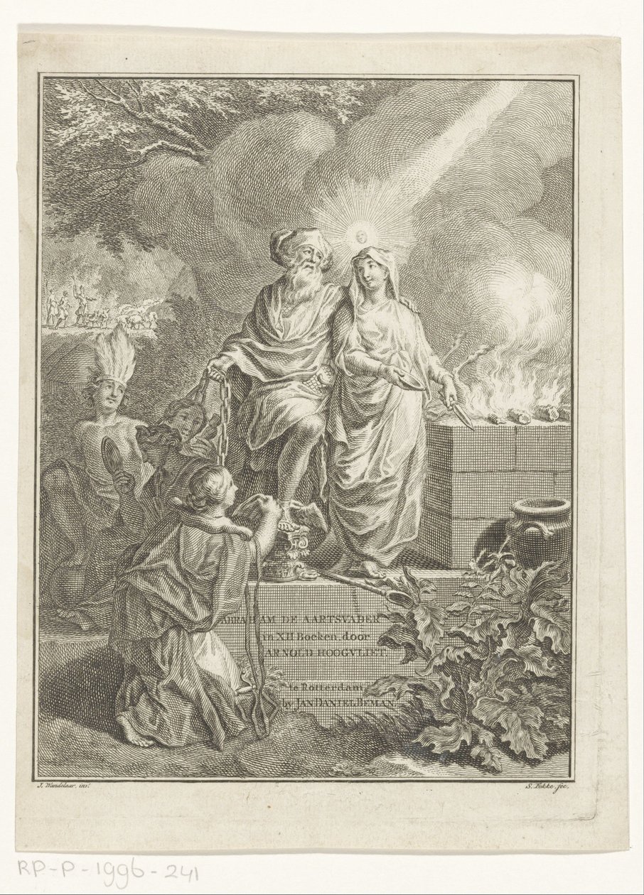 家長アブラハムと真実の寓話的なタイトル ページ タイトルページ: Arnold Hoogvliet, Abraham the Patriarch, in XII Boeken, s.a. 作： シモン・フォッケ