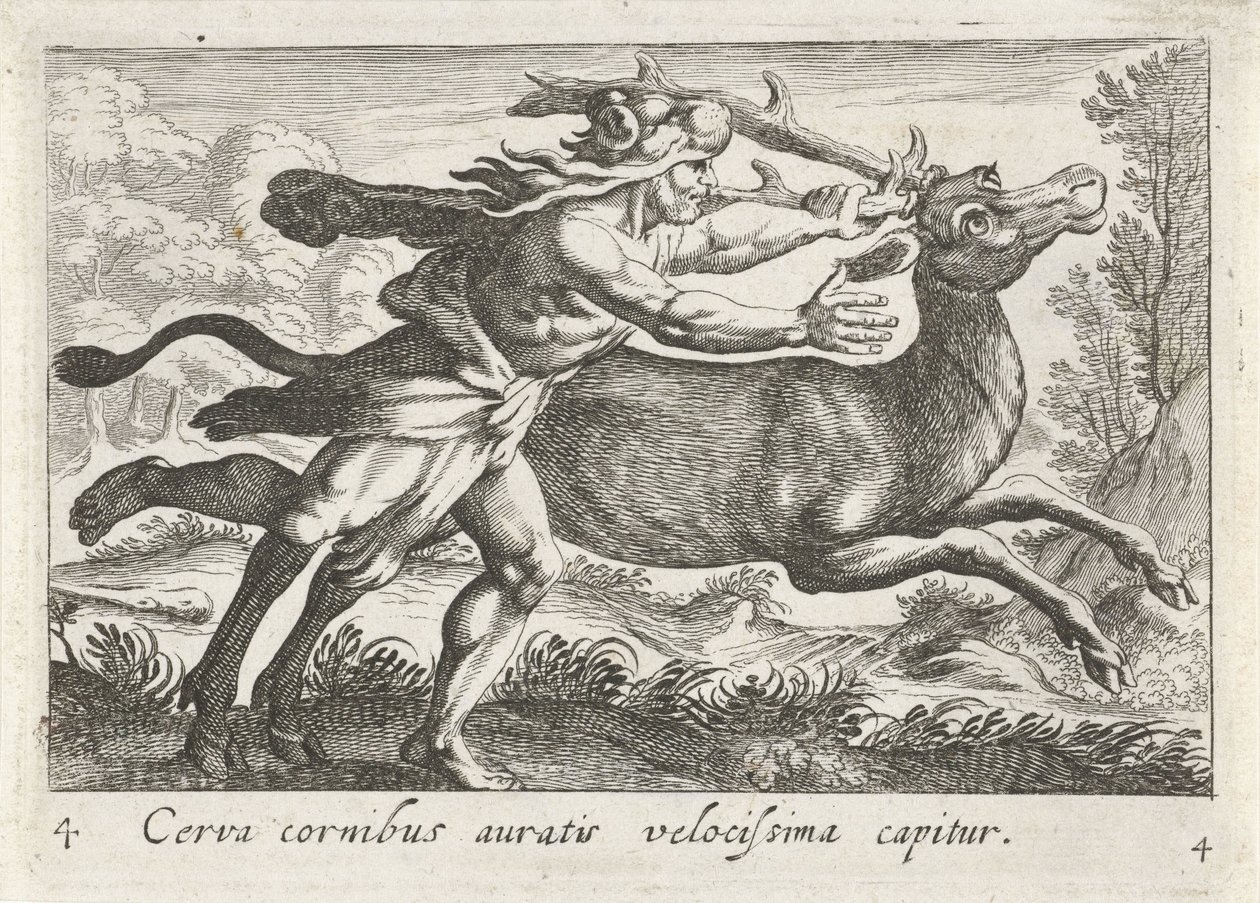 Hercules vangt de Hind van Cerynea 金色の角を持つシカは非常に速く捕まえられます (オブジェクトのタイトル) Herculische theme