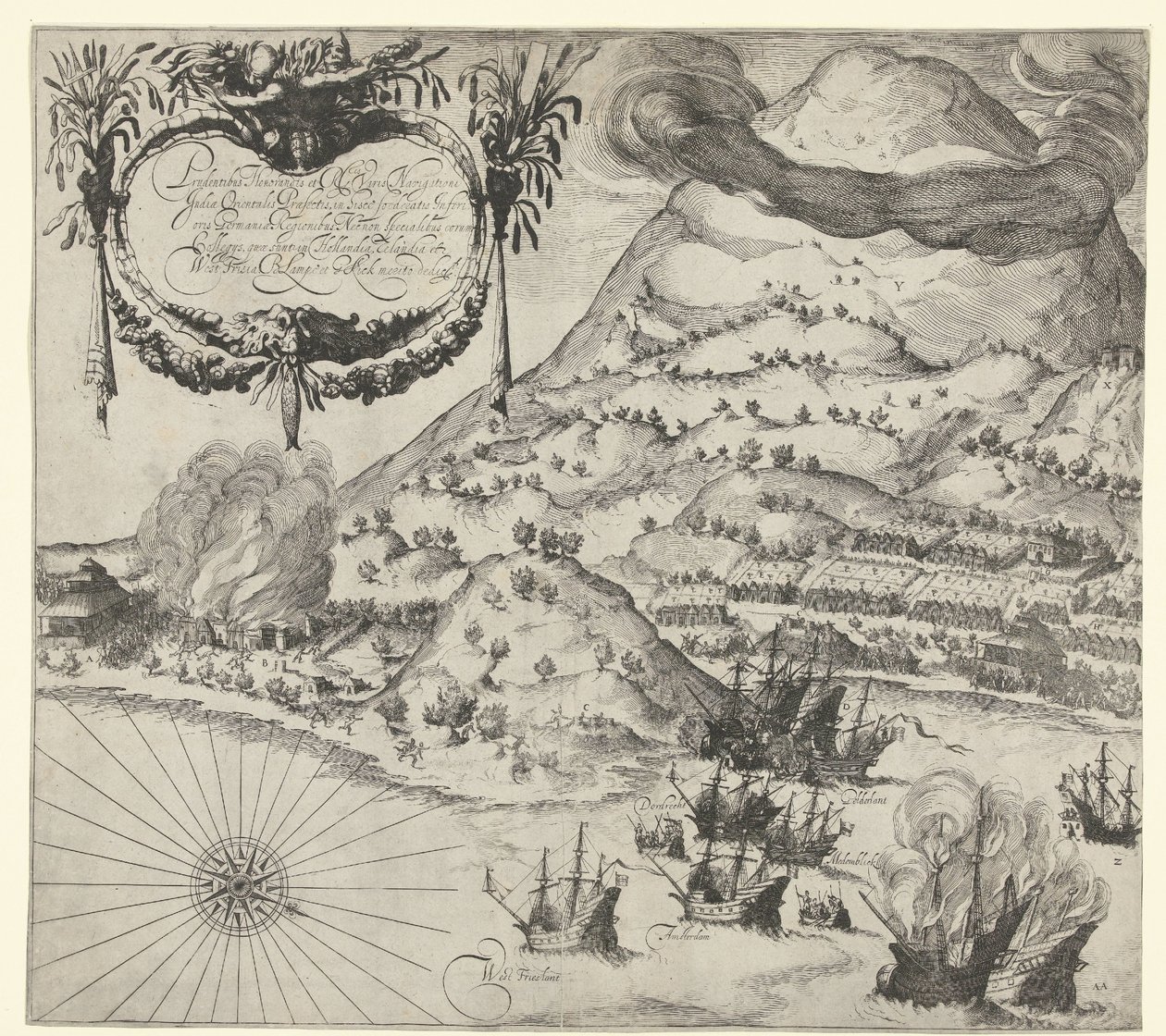 1605年、ティドールにおけるオランダ軍によるポルトガル軍への勝利（左の図版） 作： シモン・フリシウス