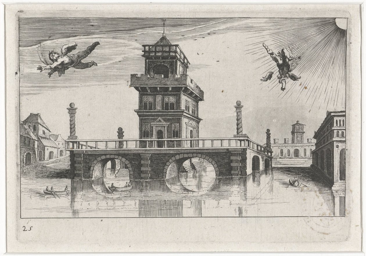 イカロスとダイダロスのある街並み 南欧の風景（連載タイトル） Topographia variarum regionum (シリーズタイトル) 作： シモン・フリシウス