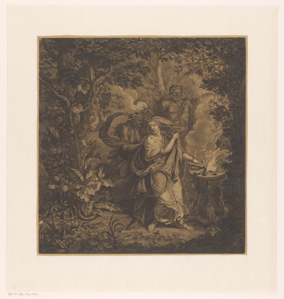 森の犠牲の女王、おそらくアルテアと 3 人のゴルゴニアンがいる神話のシーン 作： サイモンアンリトーマスシン