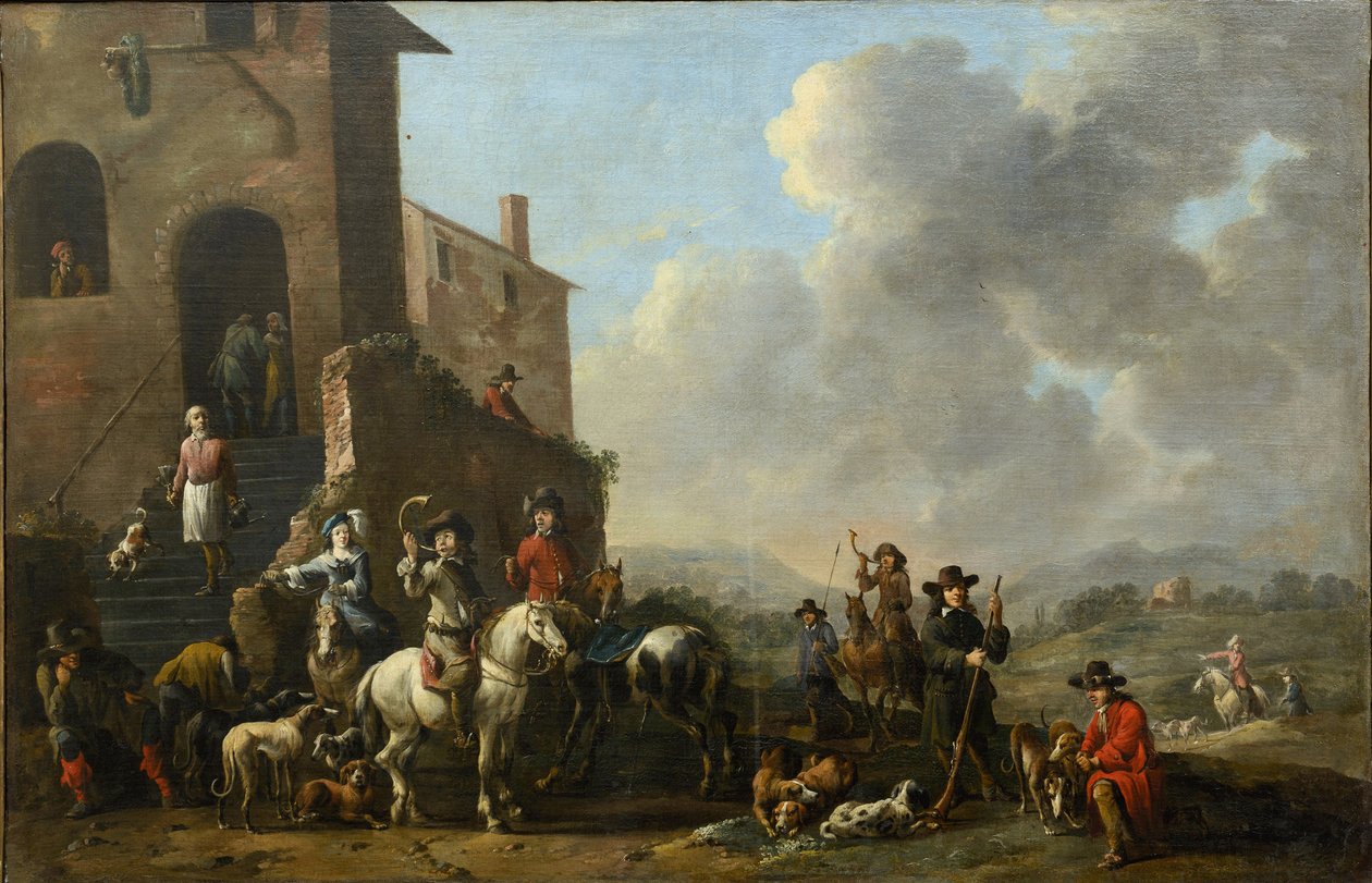 狩りの準備 par Douw, Simon Johannes van (ca 1630-a 1677 later) 作： サイモン・ヨハネス・ヴァン・ダウ