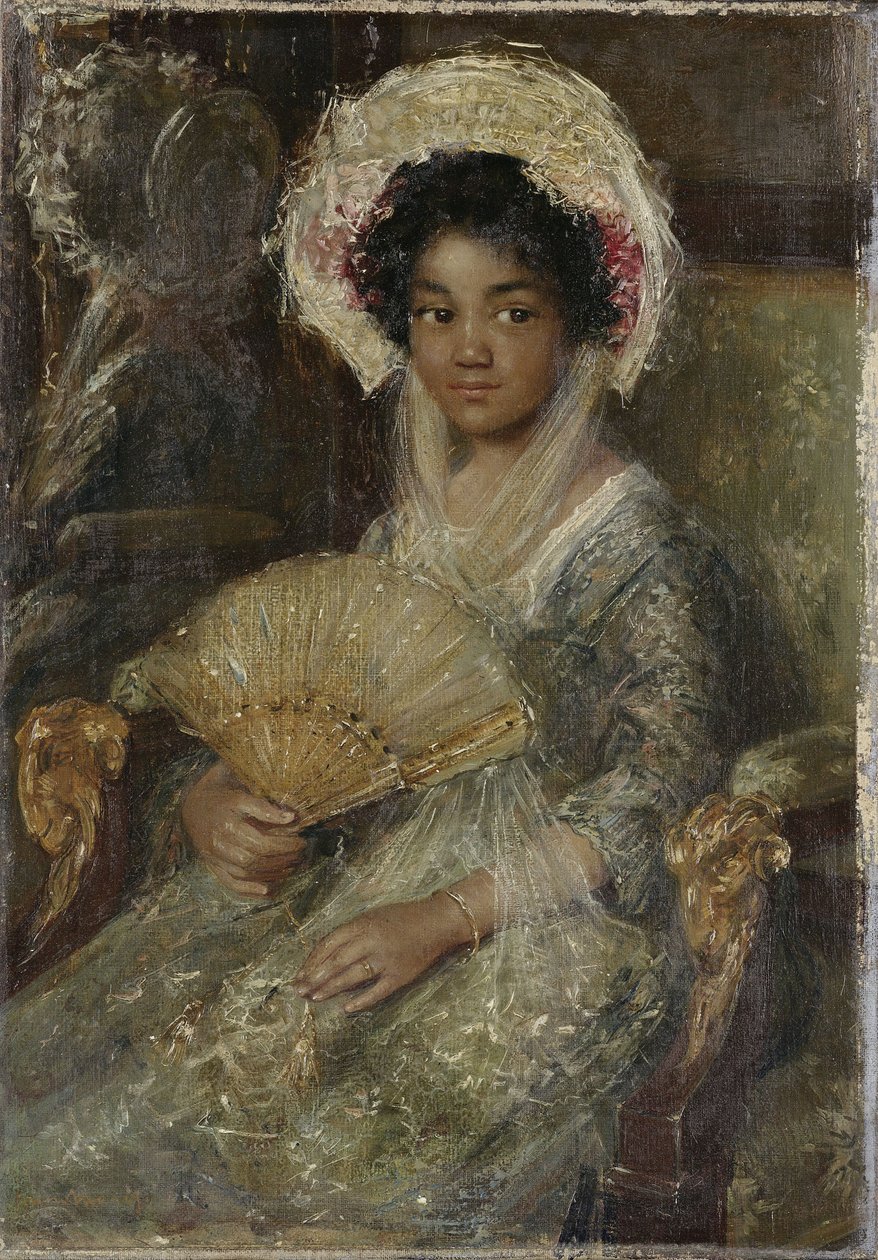 ファンを持つ若い女性、c。 1906年（キャンバスに油彩） 作： シモン・マリス