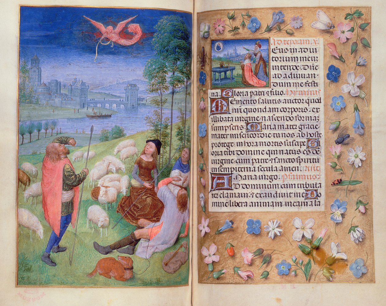追加 38126 fol.79v-80 羊飼いへの受胎告知、Huth Hours より 作： サイモン・マーミオン