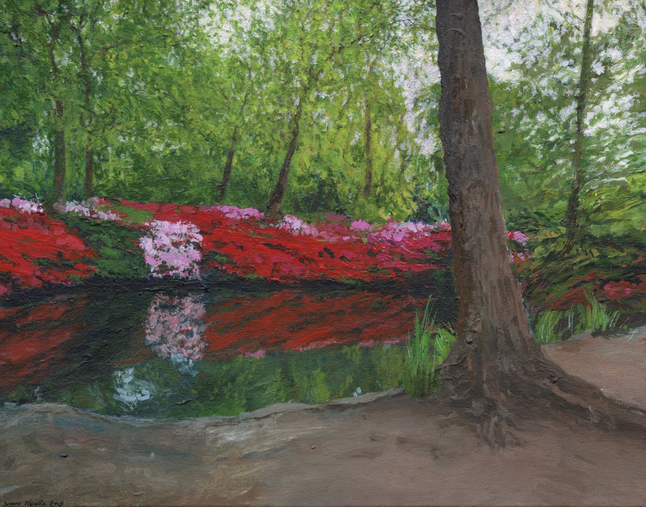 スティル・ポンド、リッチモンド・パーク、2013年（キャンバスにアクリル画） 作： サイモン・ネビル