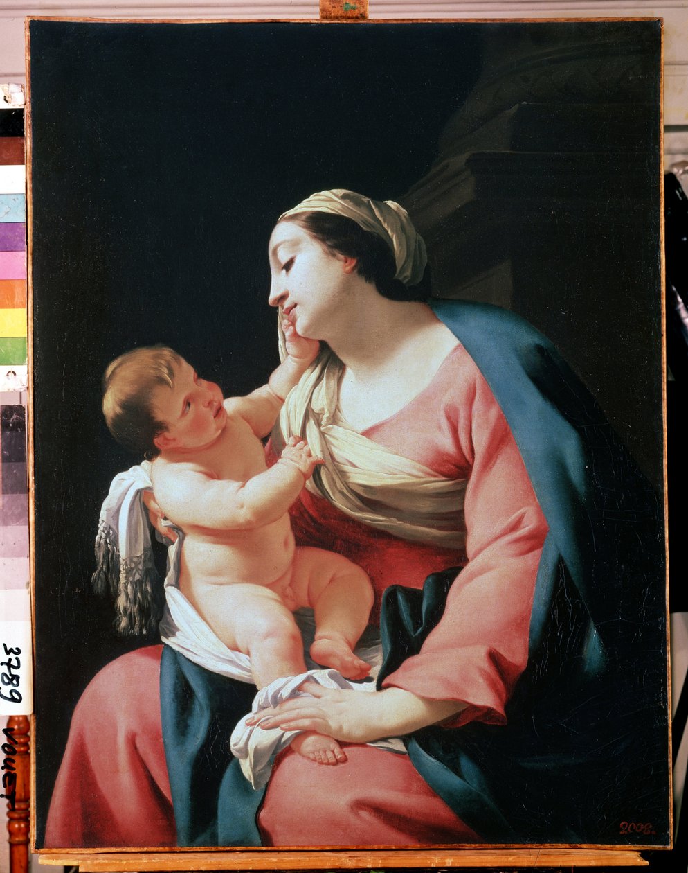 聖母子 (Virgin and Child)。 Simon Vouet (1590-1649) の絵画。 キャンバスに油彩、99.1 x 76.5 cm、17 世紀初頭。 フランス派、バロック美術。 エルミタージュ美術館、サンクトペテルブルク。 作： サイモン・ヴエ