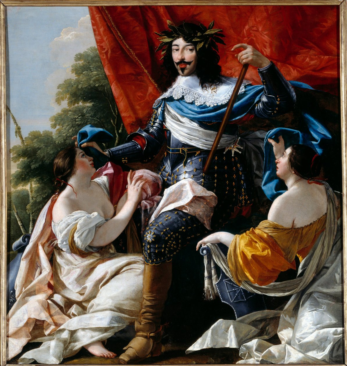 フランス国王ルイ13世（1601-1643）をフランスとナバラの寓意の間に表現 シモン・ヴーエ（1590-1649）の工房の絵画 17世紀 日光1,79x1,41 m 作： サイモン・ヴエ