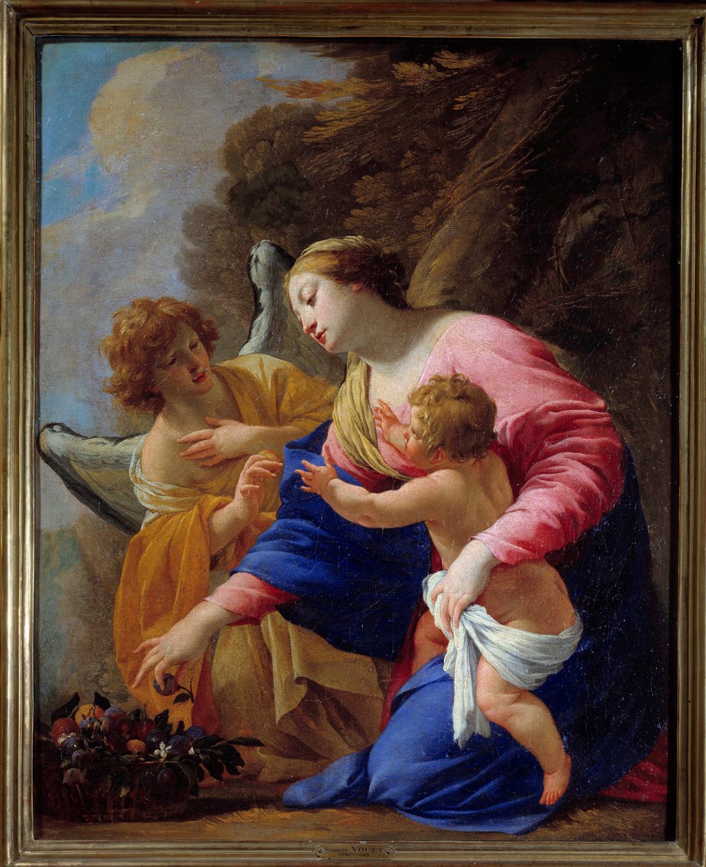 聖母と天使の絵 シモン・ヴーエ（1590-1649）作 1641年 日0,77x0,62 m