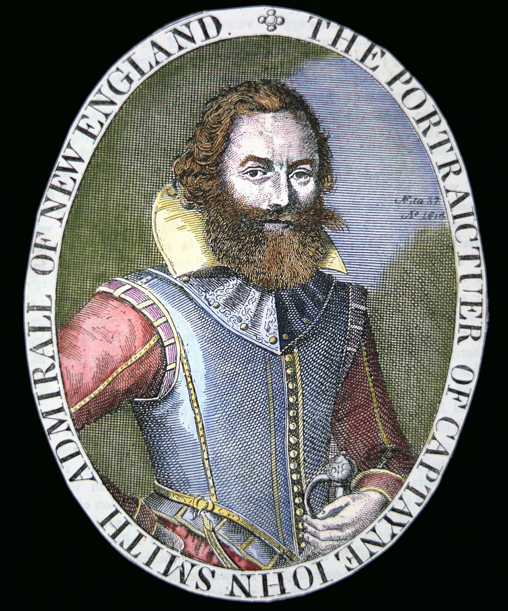 キャプテン・ジョン・スミス（1580-1631）（彩色済み彫刻 作： サイモン・ド・パス
