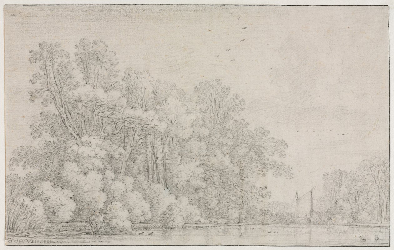 河川景観、c。 1650。 作： シモン・デ・フリーガー