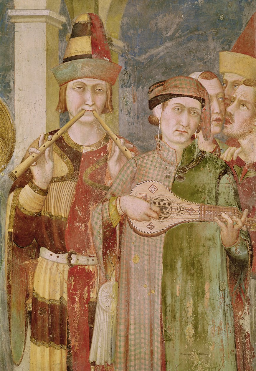 聖マーティンの生涯、1326年頃のミュージシャンの詳細 作： シモーネ・マルティーニ
