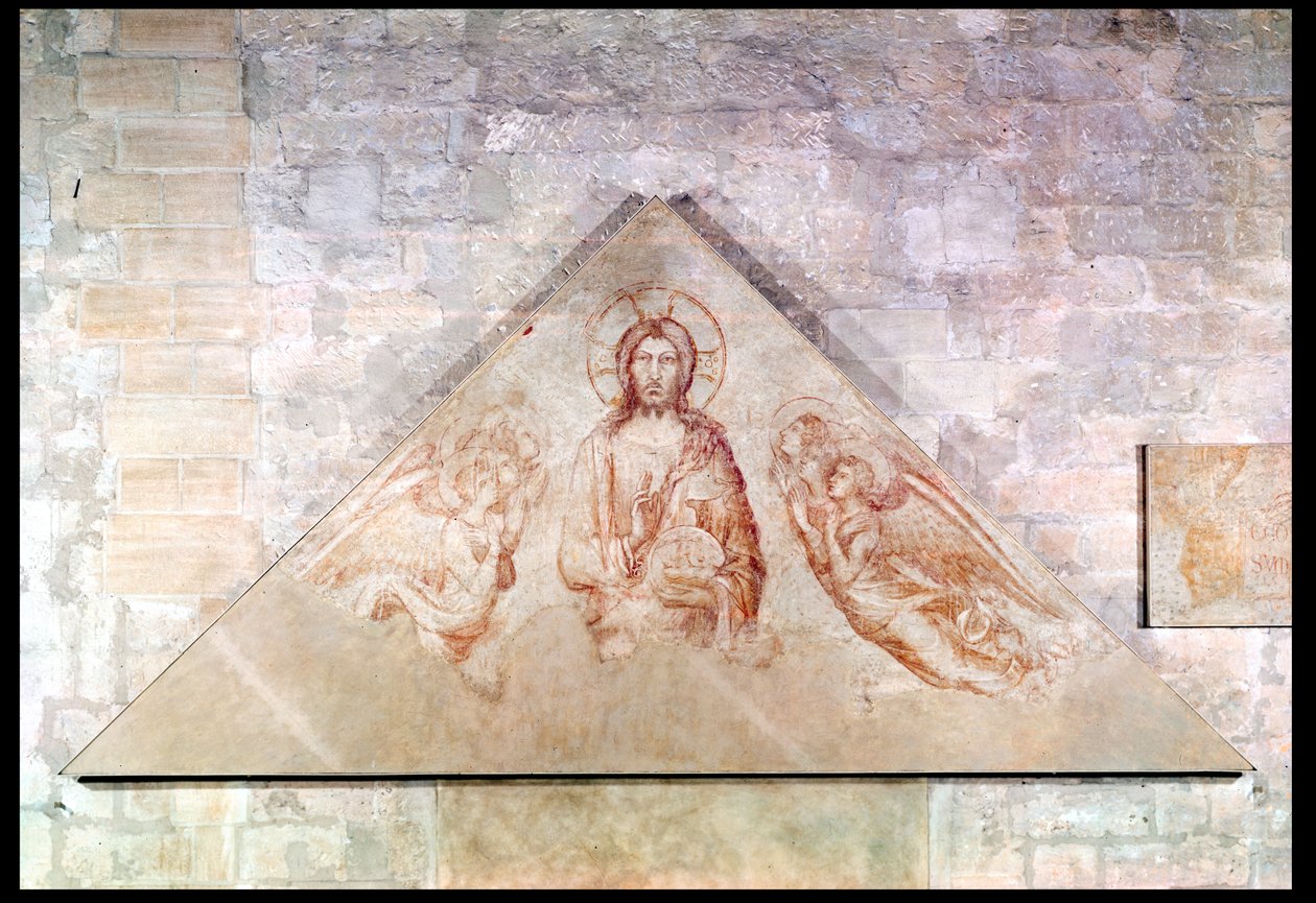 天使に囲まれた贖い主キリストを描いたタンパナム、1341年 作： シモーネ・マルティーニ