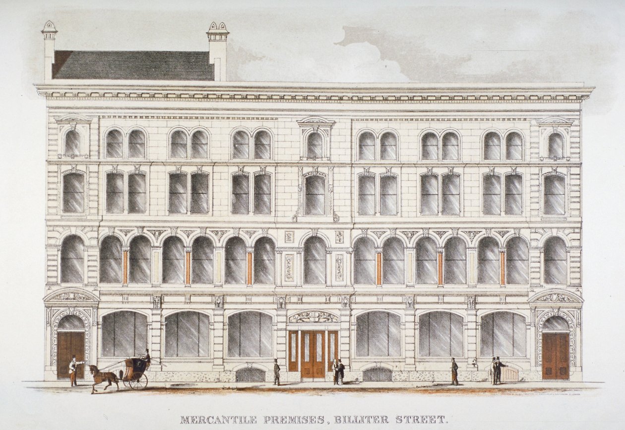 商館の眺め、ビリター通り、ロンドン市、1875 年 作： ジョセフ・コーストン卿と息子