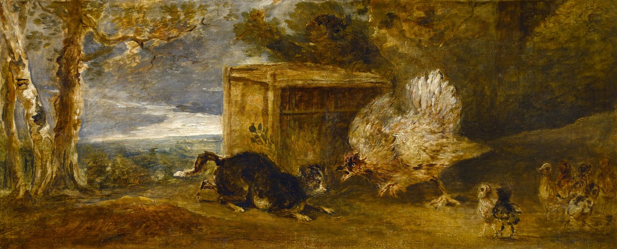 猫の攻撃から鶏を守る鶏 作： ピーター・フランシス・ブルジョワ卿