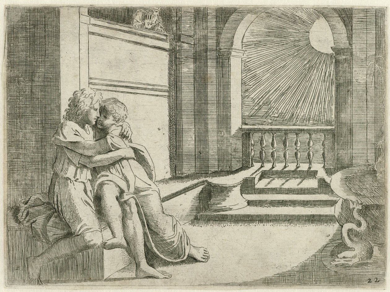 Abimelech ziet Isaak Rebekkaliefkozen Bijbelse シーン (シリーズ タイトル) Historia del Testamento Vecchio / Raffaelle di Urbin (...) によってバチカンのローマで描かれました (シリーズ タイトル) 作： シスト・バダロッキオ