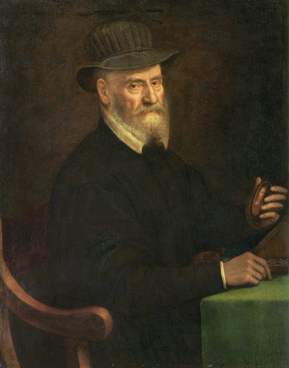 ジュリオ・クロビオ（1498-1578）の肖像画、ミニチュアアーティスト、アーティストラビニアティーリンクス（fl.1545-70）と思われるミニチュアを保持、1556 作： ソフォニスバアンギッソラ