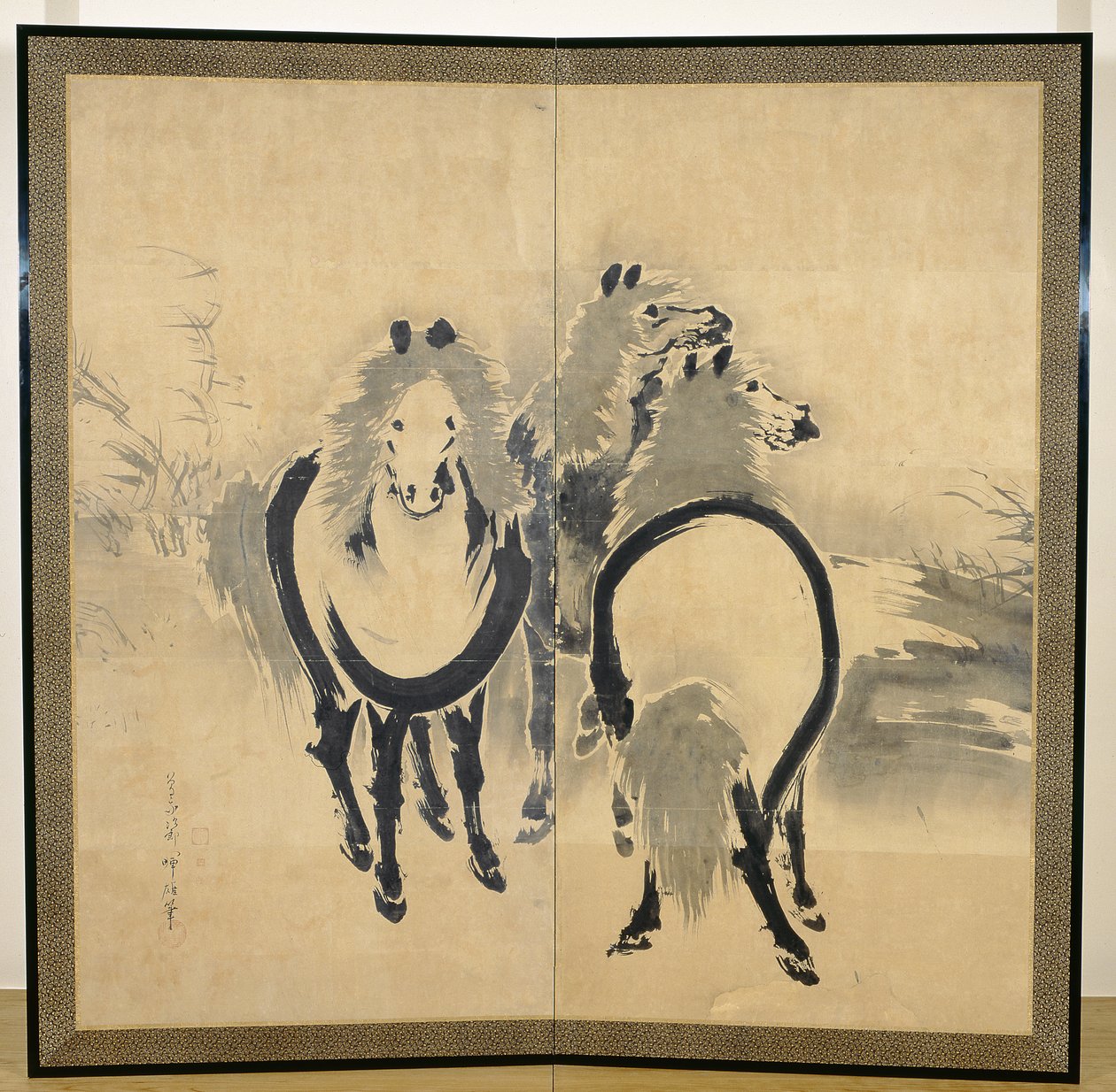 馬、日本人、江戸時代、18世紀頃（紙にインク）（1組）（121397も参照） 作： So我Sho白