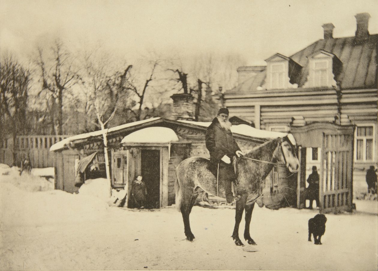 馬に乗ったロシアの作家レオトルストイ、モスクワ、ロシア、1900年代 作： ソフィア・アンドレエヴナ・トルステイア