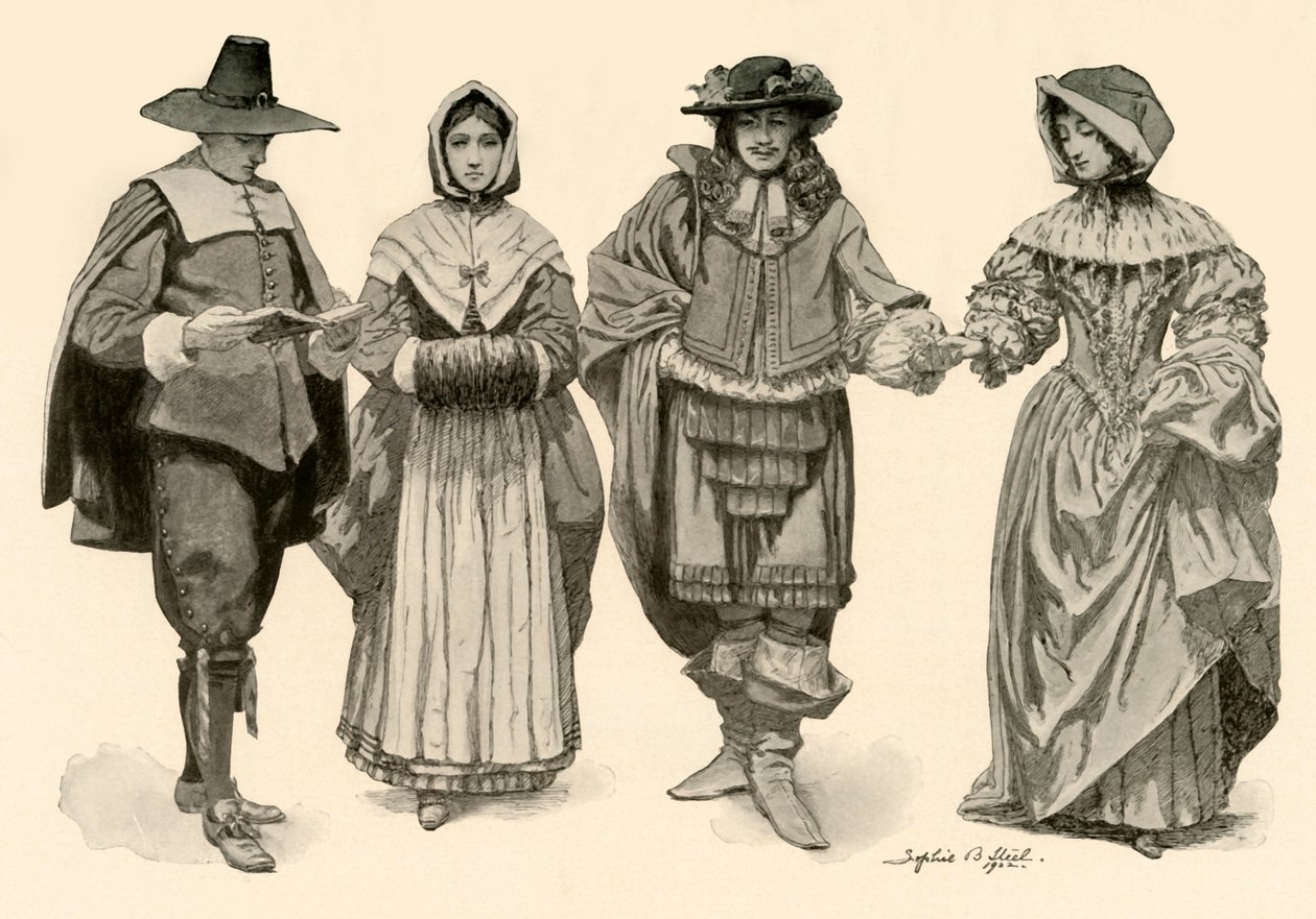 1620〜1670年、1903年、1937年の時代の衣類。 作： ソフィー・B・スティール