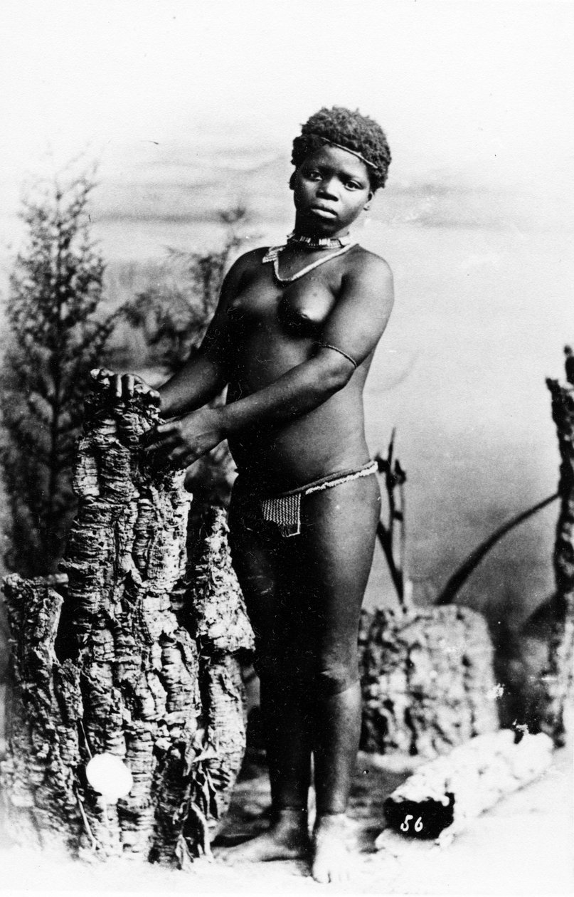 インテリアズールー族の少女ルル、1895年頃 作： 南アフリカの写真家