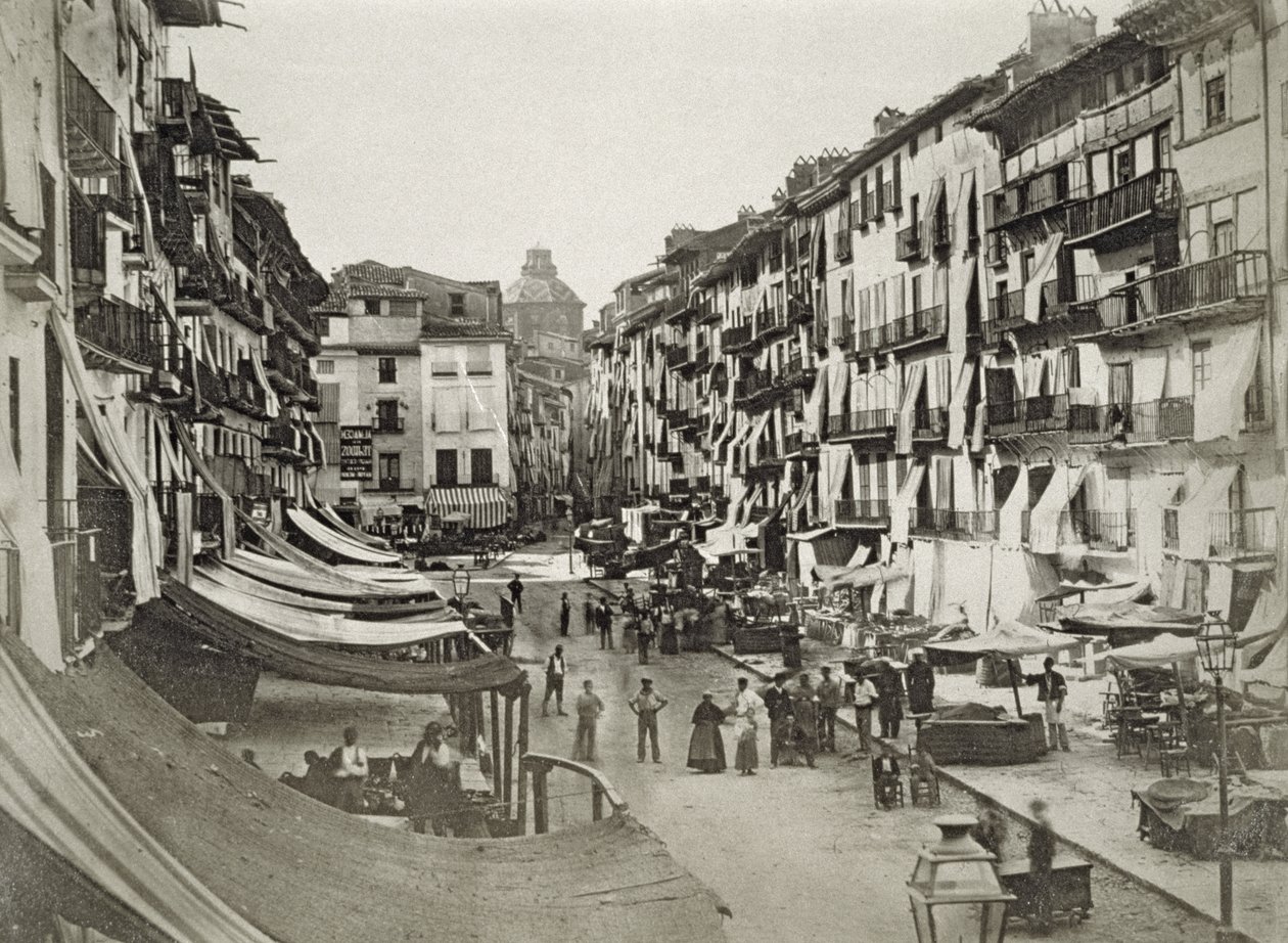 バルセロナのストリートシーン、1880年代（アルブメンプリント） 作： スペインの写真家