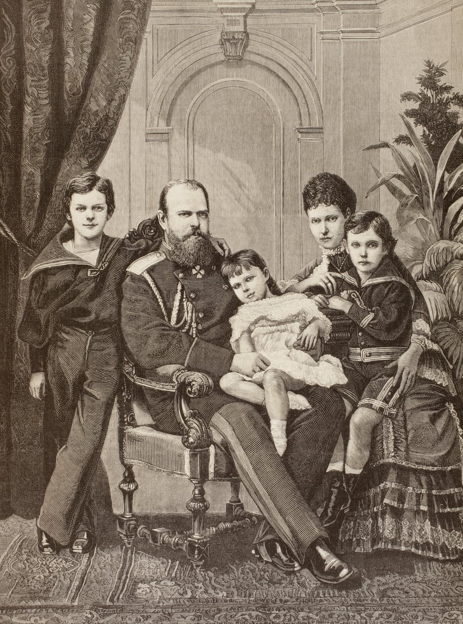 1881年の「La Ilustracion Espanola y Americana」からのロシアとその家族のアレクサンドル3世 作： スペイン語学校
