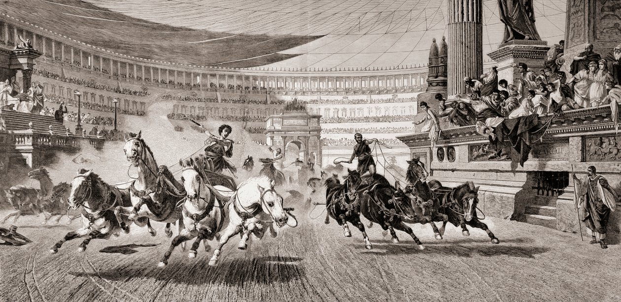 「Album Artistico」からのアレハンドロワグナーによる絵画の後、ローマのゲームでの戦車レース 作： スペイン語学校