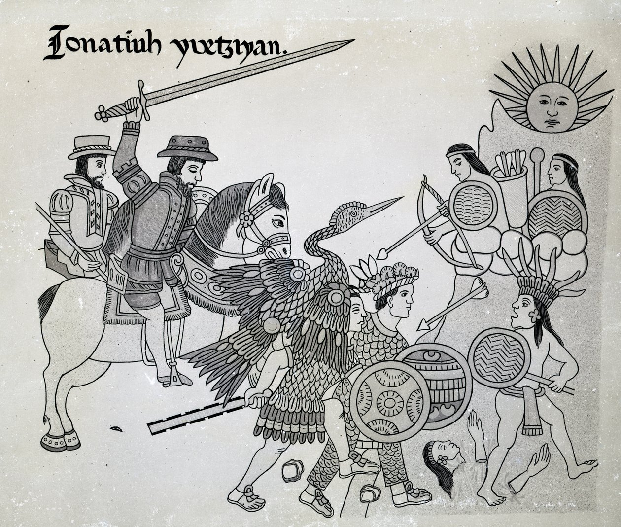 スペインとアステカの戦い、1892年アルフレドチャベロによる「Antiguedades Mexicanas」のプレート 作： スペイン語学校