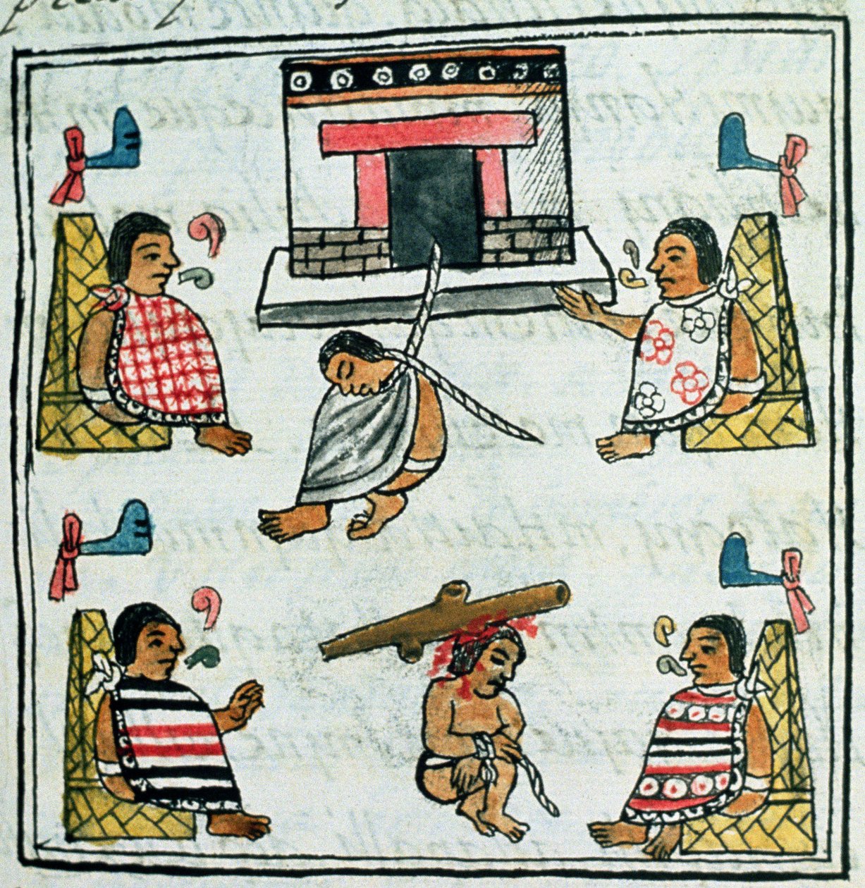 パラットさん218-220ベルナルディーノデサアグンによる「フィレンツェコーデックス」c.1540-85からのアステカ帝国のIX判決と罰 作： スペイン語学校
