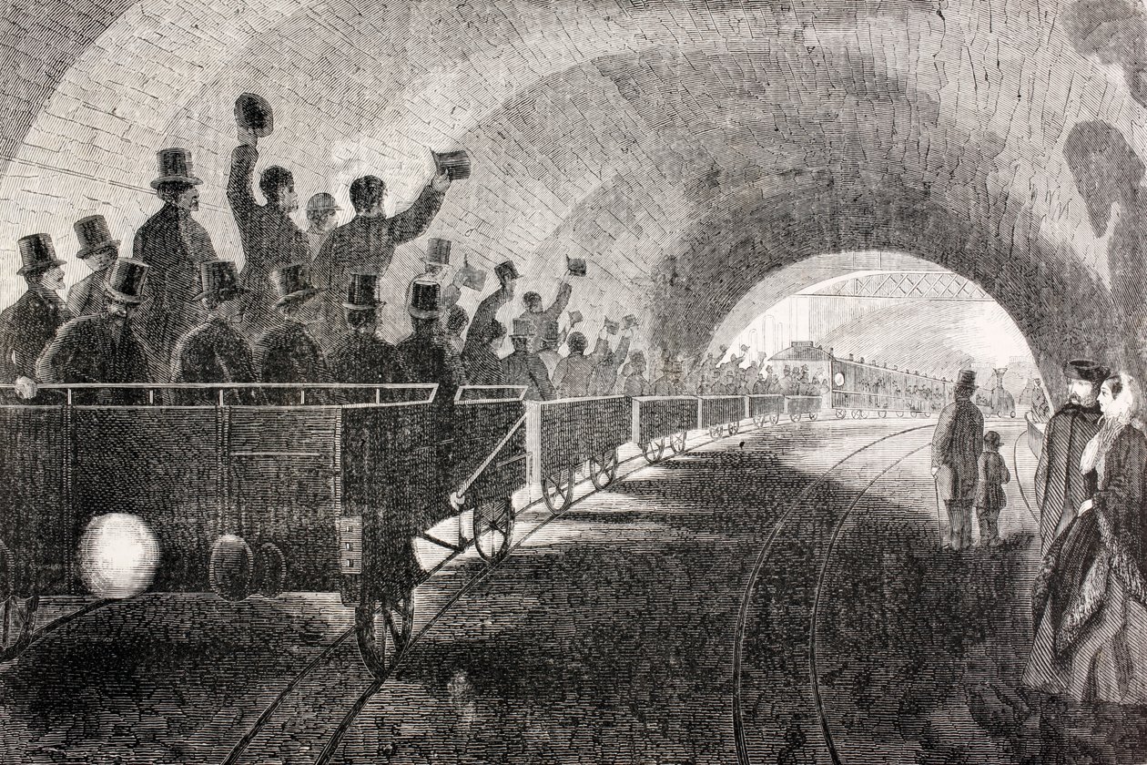 1862年に公開された「ユニバーサルミュージアム」からのロンドン地下鉄の試運転 作： スペイン語学校