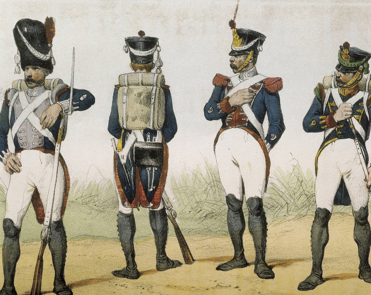 DE SOTTO, Serafin Maria, Earl of Clonard (1793 - 1862).スペイン幼年・少年・騎兵武器組織史。1851 - 1859.スペインのフェルディナンド7世治世下の歩兵。擲弾兵、ライフル兵、軍曹、シャスール（1815年～1820年）。エングレーブ 作： スペイン語学校