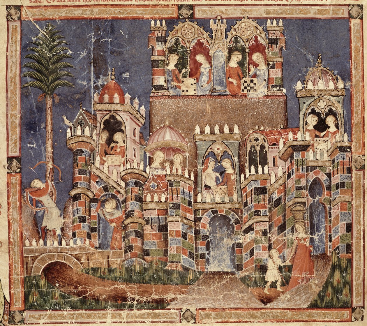 Fol.13vコーデックスベニートサンタモーラのトロイの木馬のゲームとエンターテイメント 作： スペイン語学校