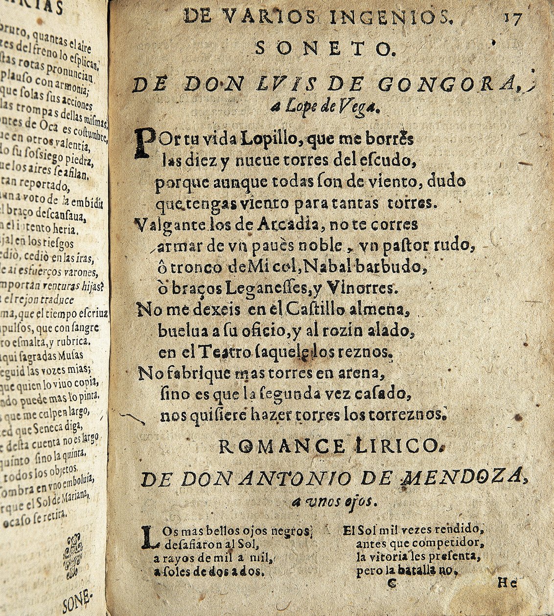 GOGOORA Y ARGOTE, Luis de (1561-1627).黄金世紀のスペインの詩人; VEGA CARPIO, Felix Lope de (1562-1635).ロペ・デ・ベガへのソネット"、イオスの編纂した "Poesias varias de grandes ingenios espanoles "に収録された詩。 作： スペイン語学校