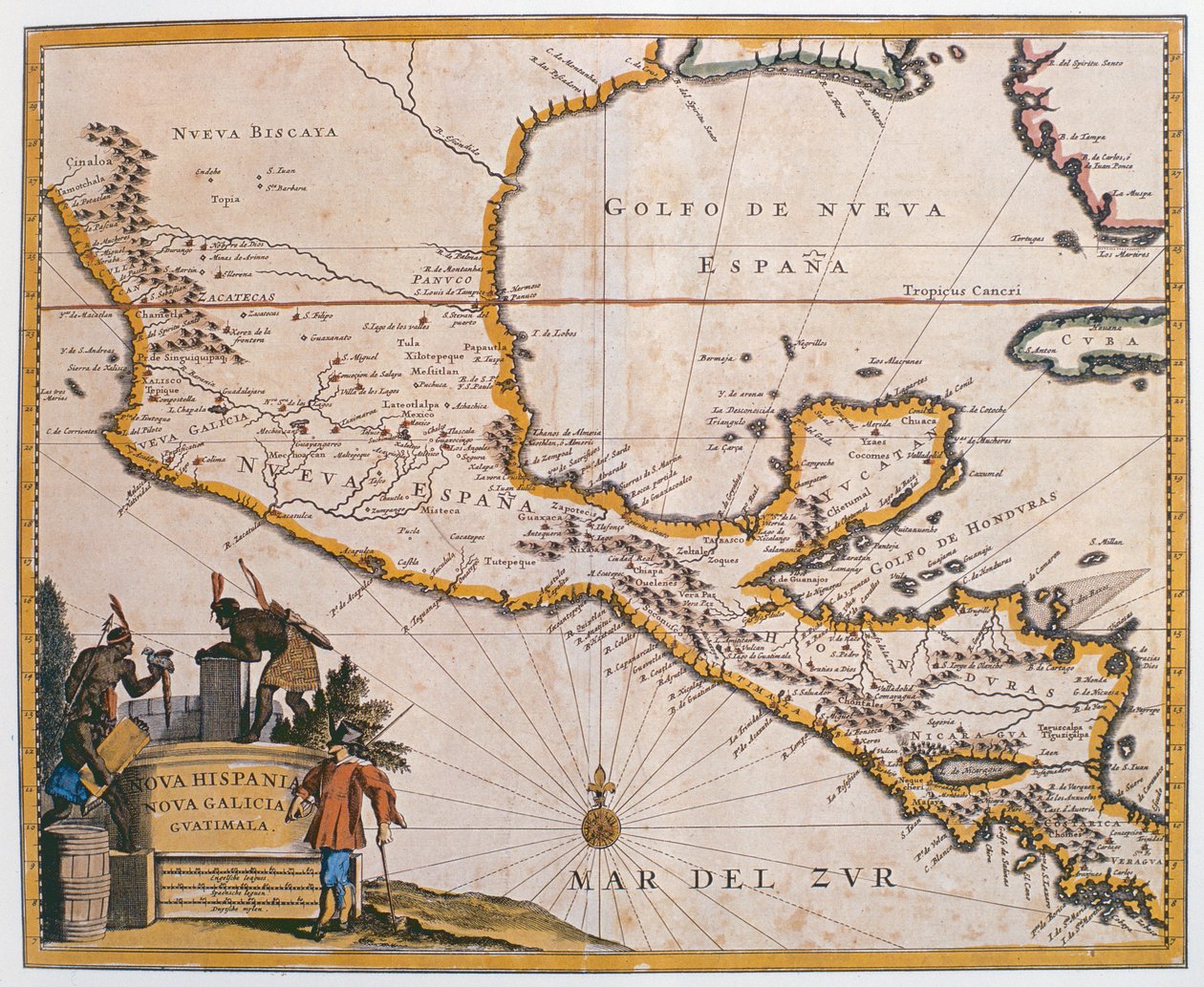 ニュースペイン、ニューガリシア、グアテマラの地図、1625年 作： スペイン語学校