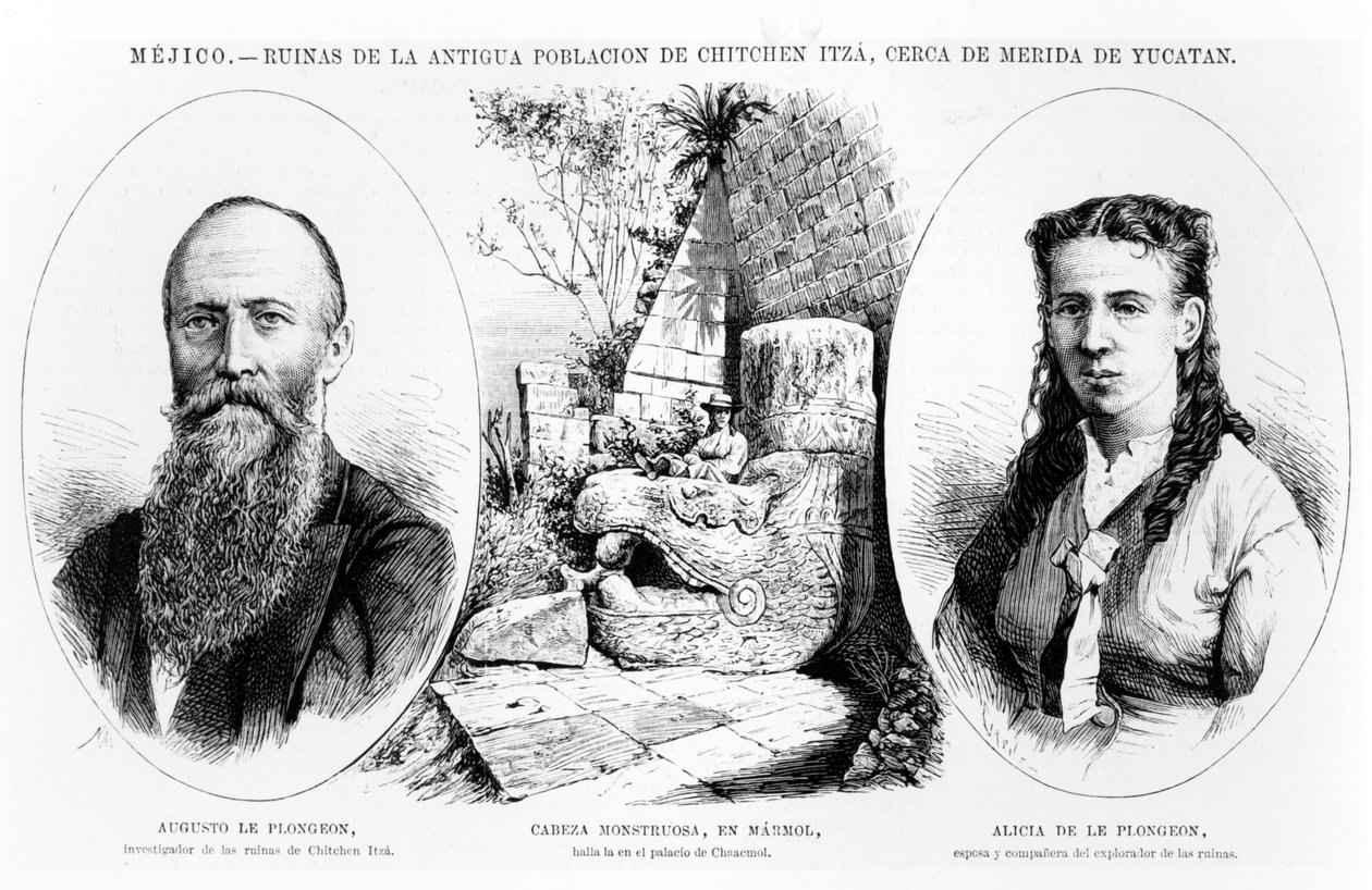 メキシコ-ユカタン、メリダの近くのチチェンイツァの古代人口の遺跡、ラIllustracion Espanola y Americana 1877の図 作： スペイン語学校