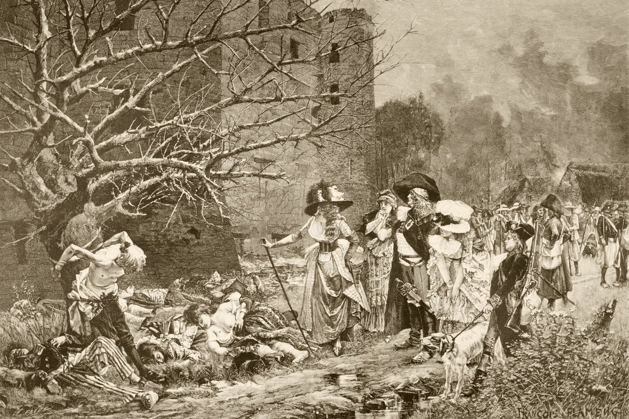 1890年頃に出版された「Album Artistico」からのフランソワ・フラメンによる絵画の後、フランス革命中のフランスのマシュクールの虐殺（リソ） 作： スペイン語学校