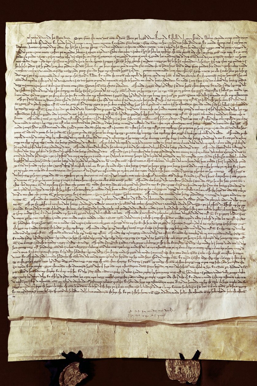 マリア・デ・モリーナ（またはマリア・アルフォンソ・デ・メネセス）の遺言書は 作： スペイン語学校