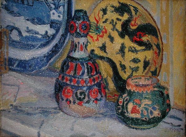東洋の人物のいる静物画 作： スペンサーフレデリックゴア