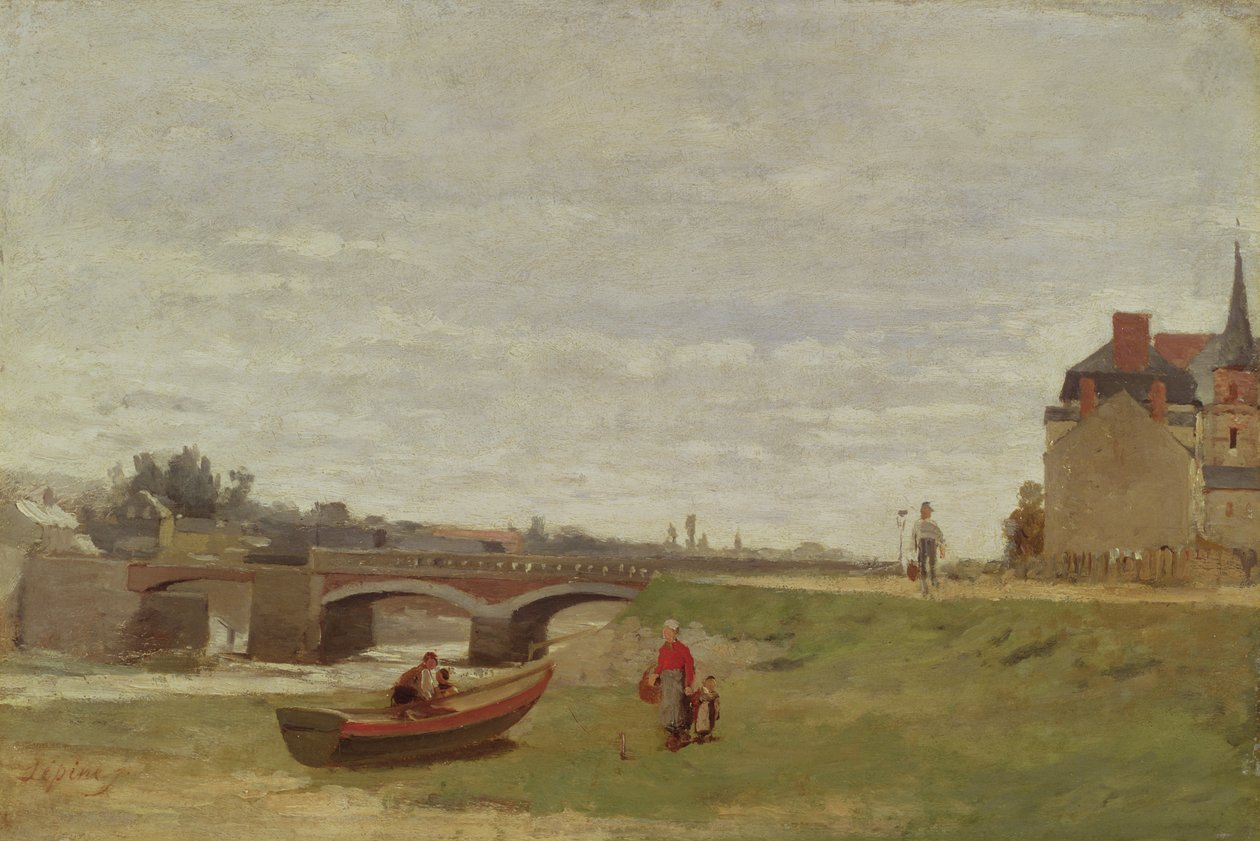 橋のある風景、1870年代初頭 作： スタニスラス・ビクター・エドゥアール・レパン