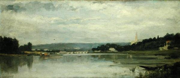 サンクラウドのセーヌ河岸、1880年頃 作： スタニスラス・ビクター・エドゥアール・レパン