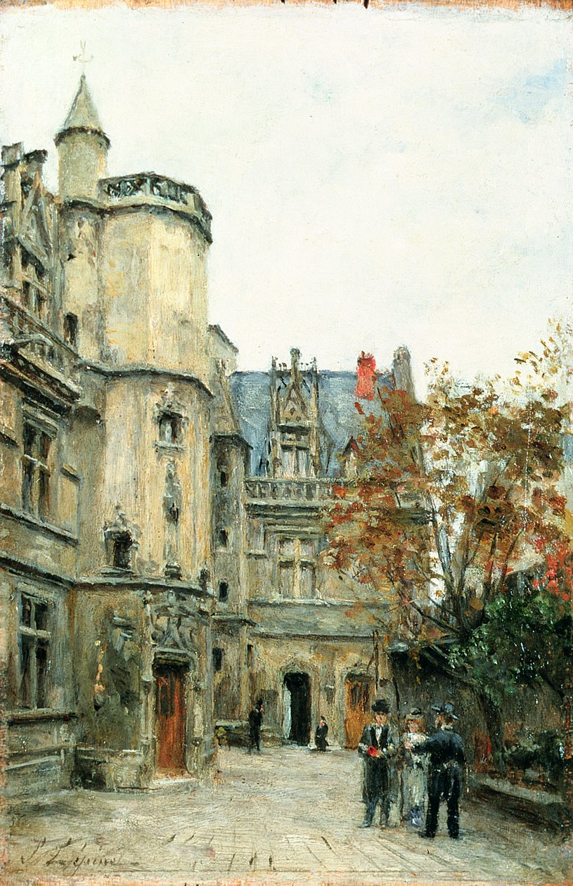 クリュニー美術館の中庭、1878〜80年頃（パネル） 作： スタニスラス・ビクター・エドゥアール・レパン