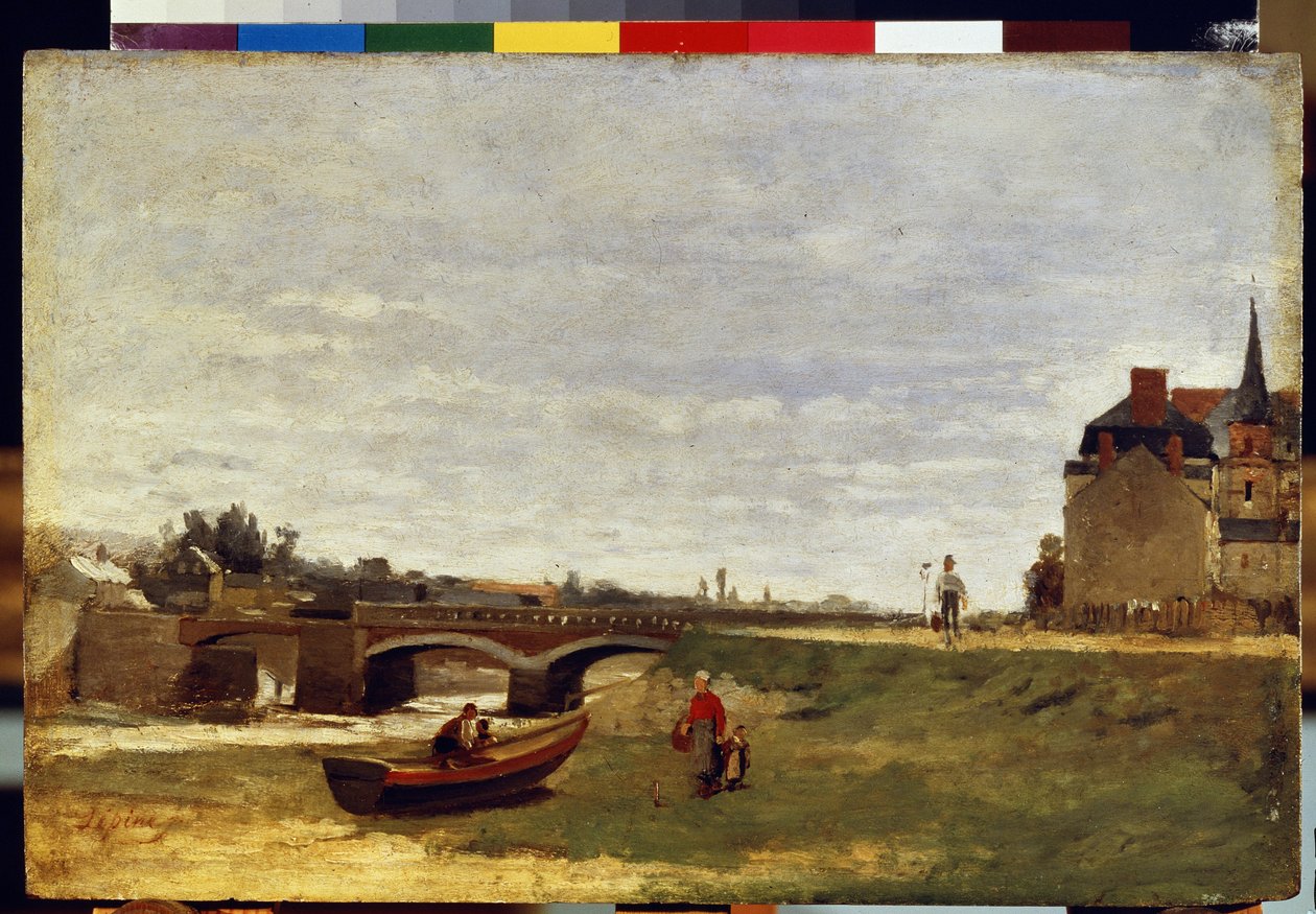 ""Paysage au pont" (橋のある風景) スタニスラス・レピーヌ作 (1836-1892) 1870年 約 26x39.5 cm エルミタージュ美術館、サンクトペテルブルク 作： スタニスラス・ビクター・エドゥアール・レパン