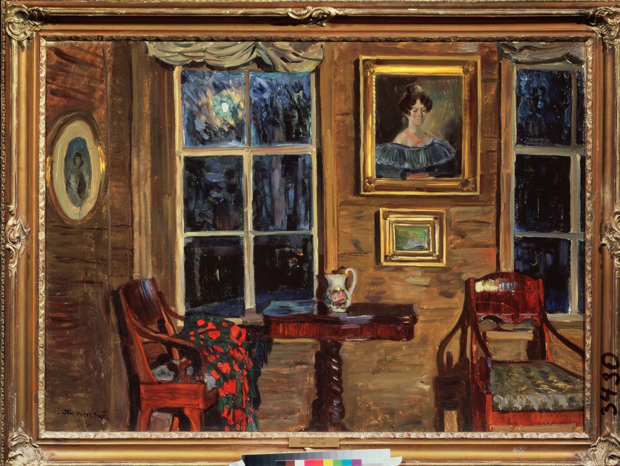 古い家で。 スタニスラフ・ユリアノビッチ・ジュコフスキー（ジュコフスキー）（1873-1944）による絵画、キャンバスに油彩 作： スタニスラフ・ユリアノビッチ・ジョコフスキー