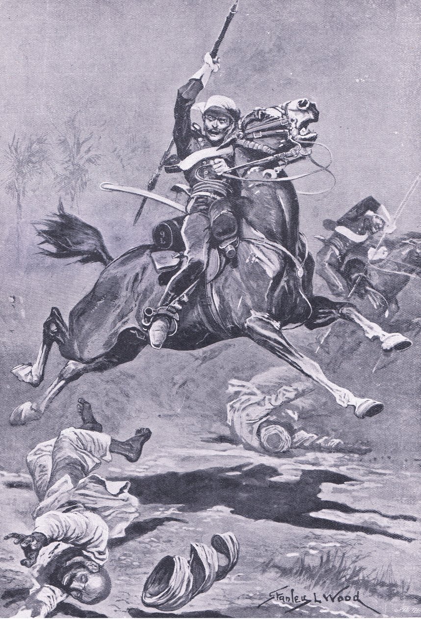 デリーでの第9ランサー、1857年、陸と海でのイギリスの戦い、1915年のイラスト 作： スタンリー・L・ウッド