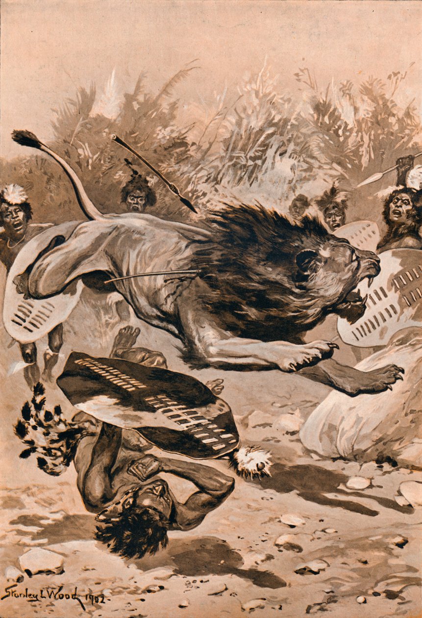 「ライオンの突撃」、1902年、1903年 作： スタンリー・ルウェリン・ウッド