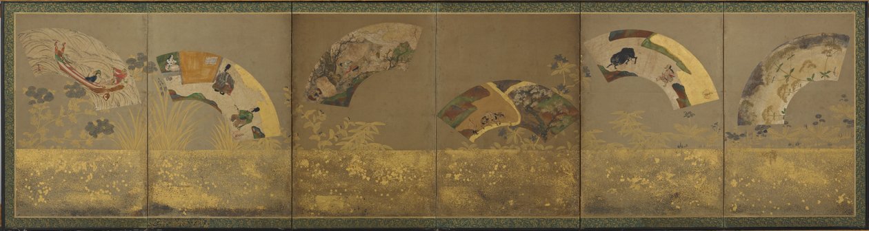 ファン ペーパー 6 枚: 雑多な題材、桃山時代または江戸時代、1590 年から 1640 年。 作： 宗達