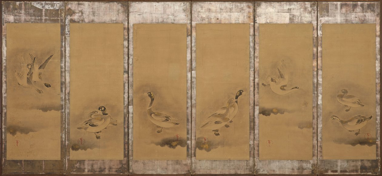 野生のガチョウ、桃山または江戸時代、1568-1640。 作： 宗達